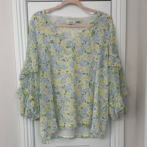 Calvin Klein Floral Blouse - Yellow and Blue